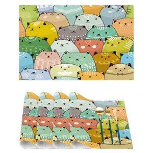 Set de table Chat cartoon cats en polyester 4 pièces 29.5x44.5 cm