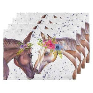 Set de table Cheval hand paint horses en polyester 4 pièces 45x30 cm