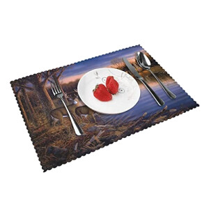 Set de table Cerf s sauvages naturels en polyester 4 pièces 30.5x45.7 cm