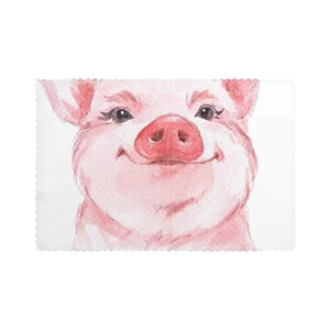 Set de table Cochon rose en polyester 6 pièces 45.7x30.5 cm