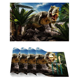 Set de table Dinosaure multicolore en polyester 4 pièces 29.5x44.5 cm