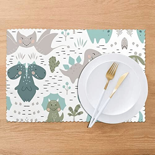 Set de table Dinosaure blanc en polyester 6 pièces 45.7x30.5 cm variant 5 