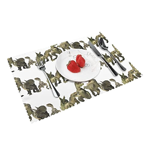 Set de table Dinosaure blanc en polyester 4 pièces 45.7x30.5 cm