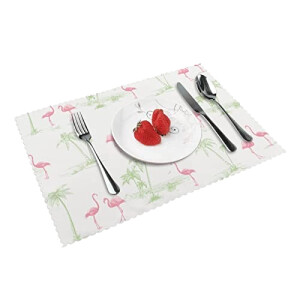 Set de table Flamant rose blanc en polyester 4 pièces 45.7x30.5 cm