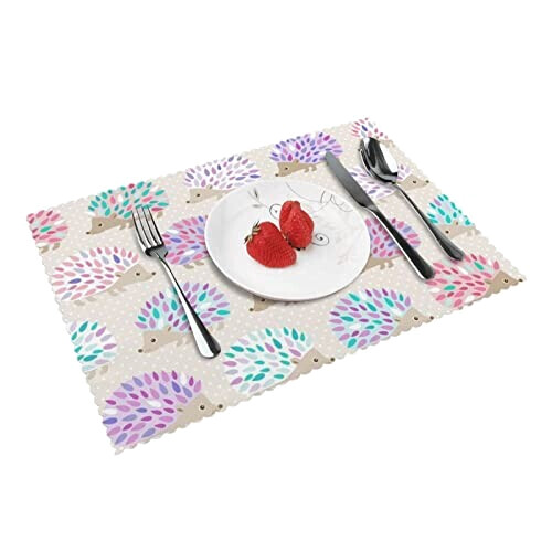 Set de table Hérisson blanc en polyester 4 pièces 45.7x30.5 cm