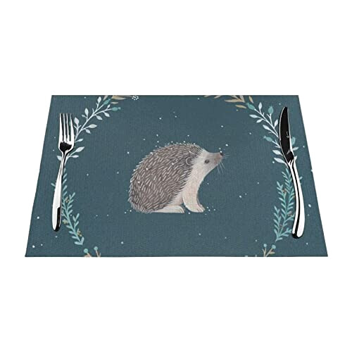 Set de table Hérisson blanc en polyester 45.7x30.5 cm