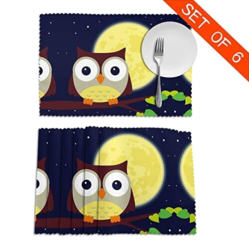 Set de table Hibou jaune en polyester 6 pièces 45.7x30.5 cm variant 2 