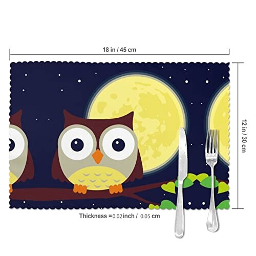 Set de table Hibou jaune en polyester 6 pièces 45.7x30.5 cm variant 3 