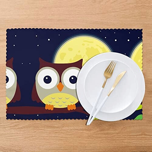 Set de table Hibou jaune en polyester 6 pièces 45.7x30.5 cm variant 5 