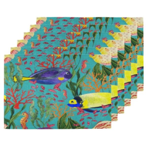 Set de table Hippocampe multicolore en polyester 6 pièces 45x30 cm