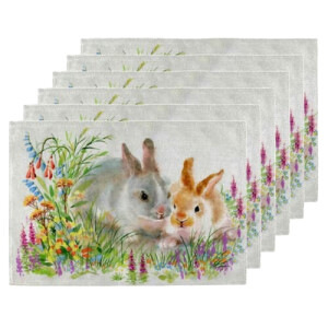 Set de table Lapin easter bunny floral en polyester 6 pièces 45x30 cm