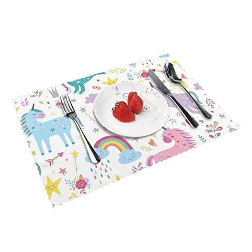 Set de table Licorne blanc en polyester 4 pièces 45.7x30.5 cm