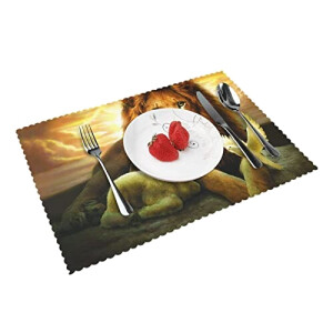 Set de table Lion coucher de soleil oiseau agneau en polyester 4 pièces 30.5x45.7 cm
