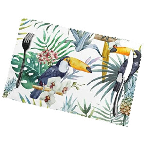 Set de table Oiseau tropical feuilles en polyester 6 pièces 30.5x45.7 cm