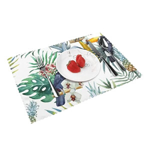 Set de table Oiseau tropical feuilles en polyester 4 pièces 30.5x45.7 cm