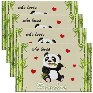 Set de table Panda vert en polyester 4 pièces 30.5x45.7 cm