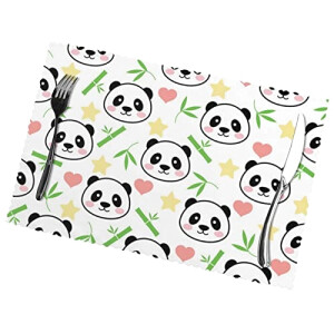 Set de table Panda adorable en bambou en polyester 6 pièces 45x30 cm