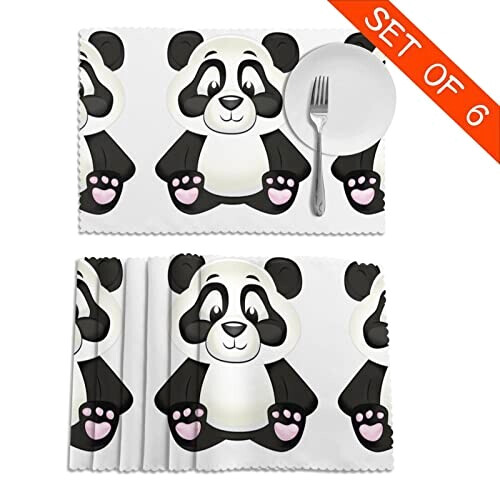 Set de table Panda blanc en polyester 6 pièces 45.7x30.5 cm variant 2 