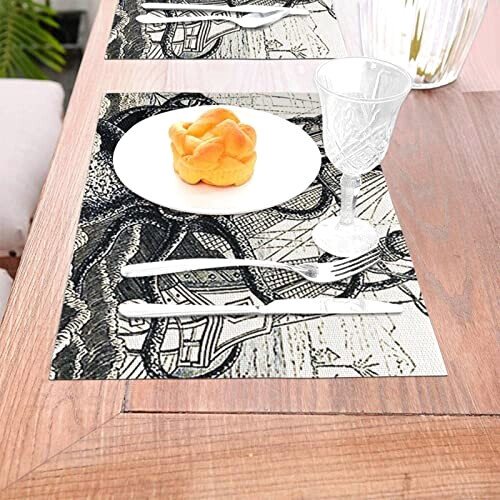 Set de table Pieuvre noir en polyester 45.7x30.5 cm variant 3 