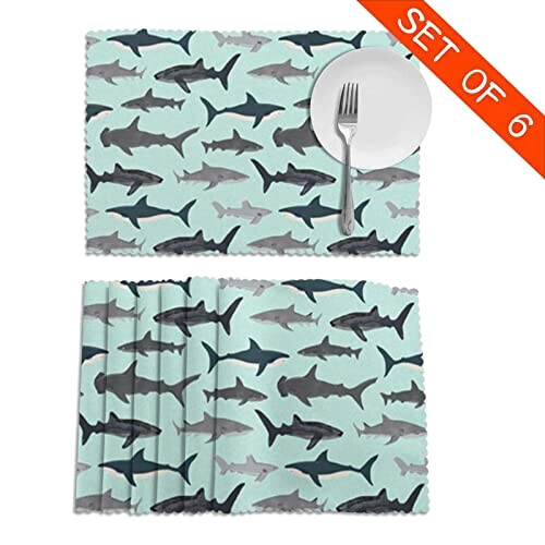 Set de table Requin blanc en polyester 6 pièces 45.7x30.5 cm variant 2 