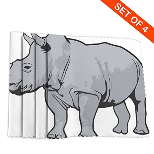 Set de table Rhinocéros blanc en polyester 4 pièces 45.7x30.5 cm variant 2 