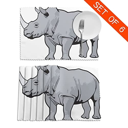 Set de table Rhinocéros blanc en polyester 6 pièces 45.7x30.5 cm variant 2 