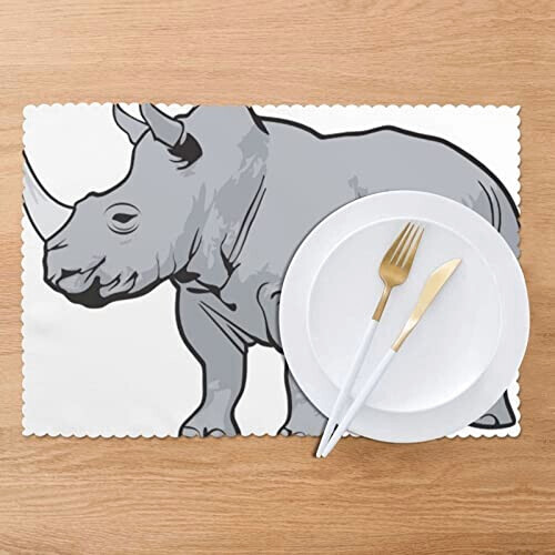 Set de table Rhinocéros blanc en polyester 6 pièces 45.7x30.5 cm variant 5 