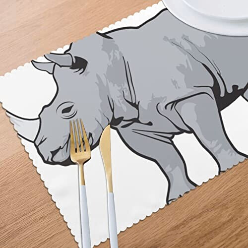 Set de table Rhinocéros blanc en polyester 6 pièces 45.7x30.5 cm variant 6 