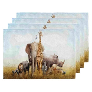 Set de table Rhinocéros rhinoceros elephant en polyester 4 pièces 45x30 cm