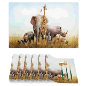 Set de table Rhinocéros african rhinoceros elephant giraffe en polyester 6 pièces 29.5x44.5 cm