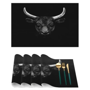 Set de table Taureau noir camargue bull face en pvc 4 pièces 29.5x44.5 cm