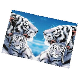 Set de table Tigre blanc en polyester 6 pièces 45 cm