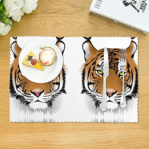 Set de table Tigre blanc en polyester 4 pièces 45.7x30.5 cm variant 1 