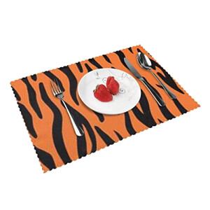 Set de table Tigre motif orange en polyester 4 pièces 30.5x45.7 cm