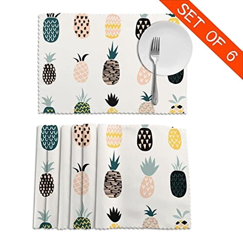 Set de table Ananas blanc en polyester 6 pièces 45.7x30.5 cm variant 2 