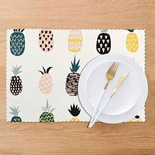 Set de table Ananas blanc en polyester 6 pièces 45.7x30.5 cm variant 5 