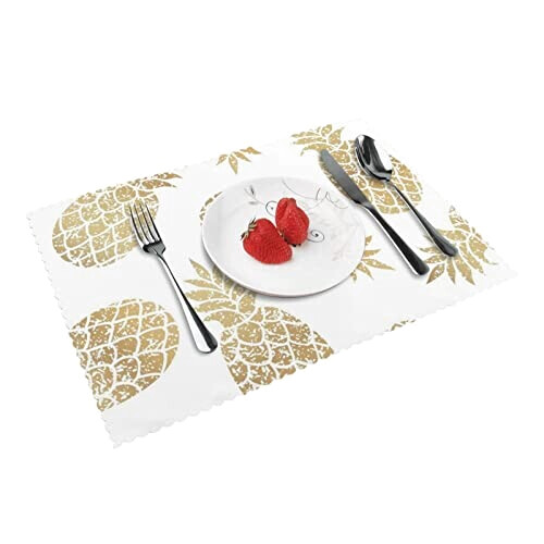 Set de table Ananas blanc en polyester 4 pièces 45.7x30.5 cm