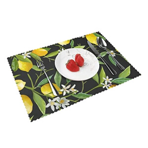 Set de table Citron et fleur en polyester 4 pièces 45.7x30.5 cm