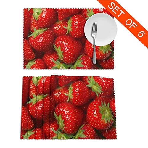 Set de table Fraise rouge en polyester 6 pièces 30.5x45.7 cm variant 0 