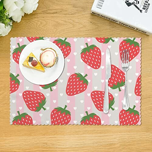 Set de table Fraise - rose en polyester 4 pièces 30.5x45.7 cm variant 1 