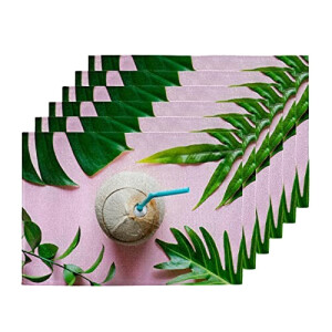 Set de table Noix de coco feuilles tropicales en polyester 6 pièces 30.5x45.7 cm