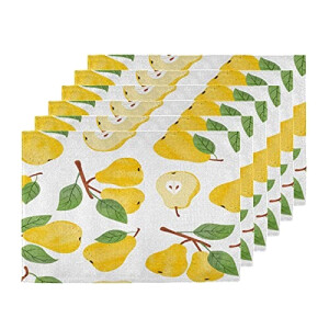 Set de table Poire feuilles de poirier de fruits en polyester 6 pièces 30.5x45.7 cm