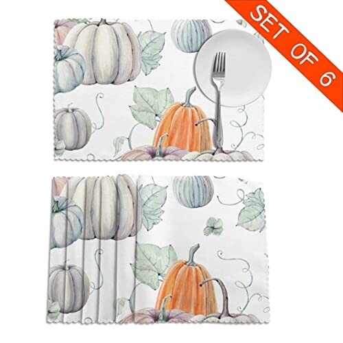 Set de table Citrouille blanc en polyester 6 pièces 45.7x30.5 cm variant 2 