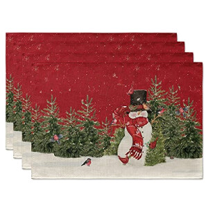 Set de table Noël rouge en polyester 4 pièces 30x45 cm
