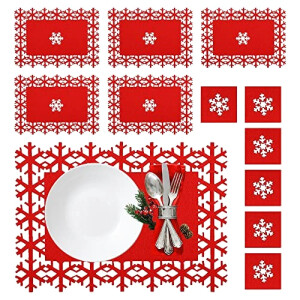 Set de table Noël rouge en feutre 6 pièces 35x25 cm