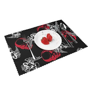 Set de table Tête de mort beau motif de pour fee en polyester 4 pièces 30.5x45.7 cm