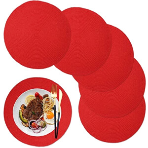 Set de table Rond rouge en coton 6 pièces 36x36 cm