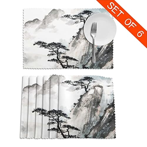 Set de table Chinois blanc en polyester 6 pièces 45.7x30.5 cm variant 2 