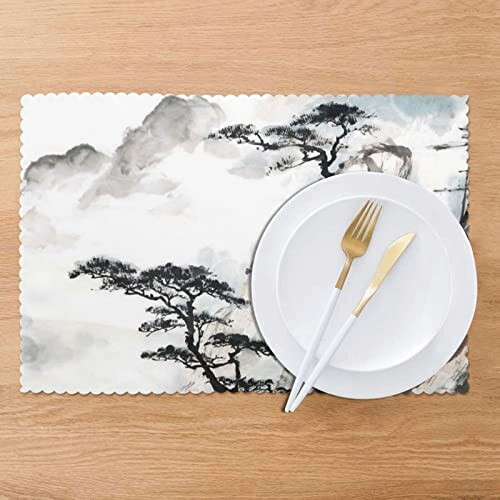 Set de table Chinois blanc en polyester 6 pièces 45.7x30.5 cm variant 5 