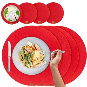 Set de table rouge avec application cuir en polyester 8 pièces 37 cm